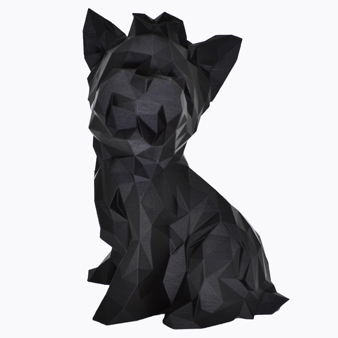 Yorkshire animal geométrico escultura 3d cão preto