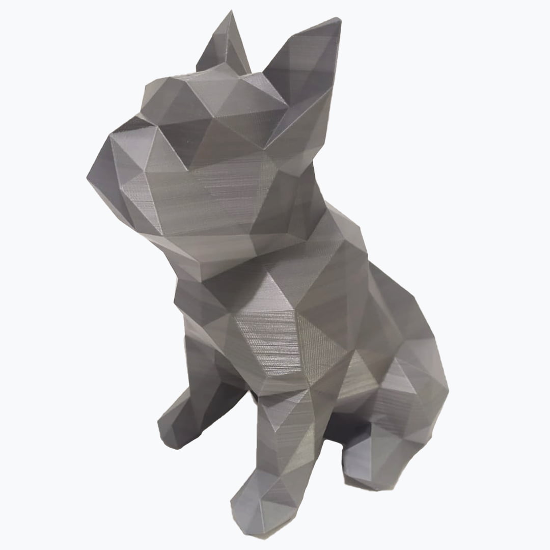 Bulldog animal geométrico escultura 3d cão prata 